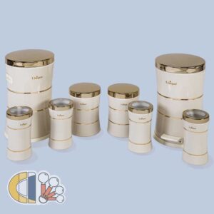 سرویس آشپزخانه یونیک 8 پارچه خطی کمر باریک کرم طلایی Unique مدل 4598