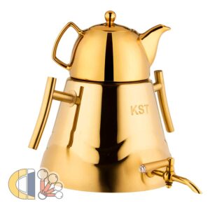 کتری و قوری استیل کی اس تی مدل هرمی تمام طلا 604G مدل سه خط