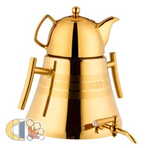 کتری و قوری استیل کی اس تی مدل هرمی تمام طلا 604G