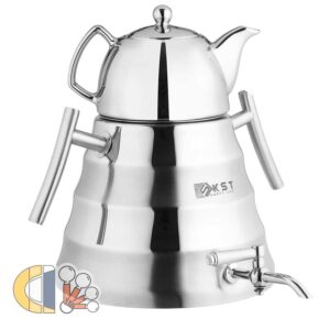 کتری و قوری استیل کی اس تی مدل هرمی کروم 604S