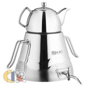 کتری و قوری استیل کی اس تی مدل هرمی کروم 604S