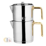 کتری و قوری استیل کی اس تی مدل 2022SG دسته طلایی