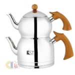 کتری و قوری استیل کی اس تی مدل 2029D دسته چوبی